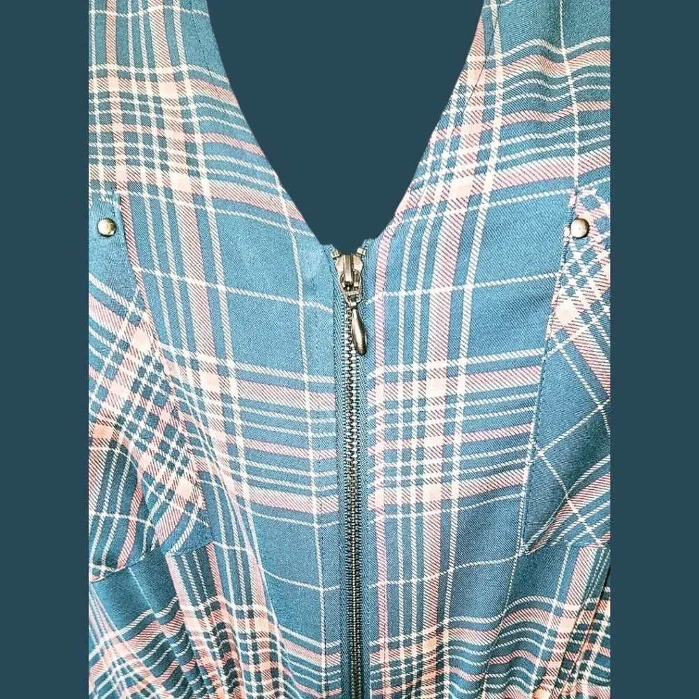 TORRID Blue & Pink Plaid Long Sleeve Stretch Challis Zip-Front Midi Dress 2X
